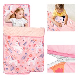 Primlect Toddler Nap Mat with Detachable Blanket and Removable Pillow, Kids Sleeping Bag 55''x35'' for Daycare Preschool Kindergarten, Toddler Sleeping Mat for Boys and Girls (Unicorn)