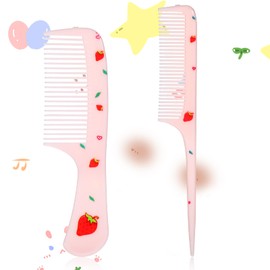 Toddler Comb Set, Small Cute Fine Tooth Comb & Rat Tail Comb for Kids Styling, Pink Mini Hair Comb Plastic Parting Combs, Anti-Static Hairdressing Comb for Baby Girl Wet Dry Hair (2Pcs)