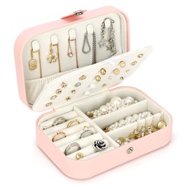 Travel Jewellery Box, T Tersely Portable Jewelry Box Jewellery Case for Rings Necklace Stud Bracelets Gift Jewellery Organiser Boxes for Women Girls Pink