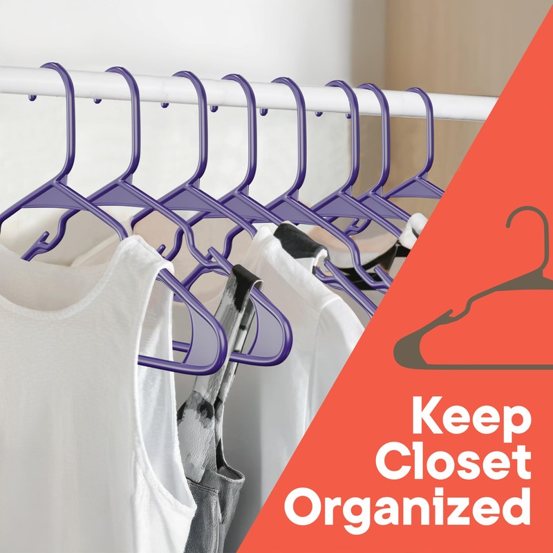Campior Purple Plastic Hangers 10 Pack Heavy-Duty, Space-Saving, Non-Slip, Durable