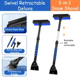 GOSNLDOW 31.5" Car Windscreen Ice Scraper, Snow Brush with Ice Scraper, 3-in-1 Automotive Snow Removal Tool with Ergonomic Foam Handle and 360° Rotating Brush Head for Cars, Trucks and SUVs.