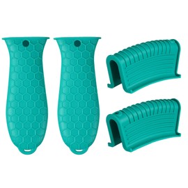 4 Pieces Silicone Hot Tool Holder Heat Resistant Potholder Cookware Handle Non Slip Rubber Pot Holders Handles Grip Covers for Cast Iron Skillet Silicone Cooking Kitchen Suits (Green)