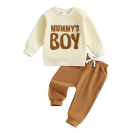 Himllauen Baby Boys Girls Letter Embroidery Outfit Baby 2Pcs Long Sleeve Boy/Girl Sweatshirts + Pants Sets for Unisex Baby Fall Winter (Beige, 3-6 Months)