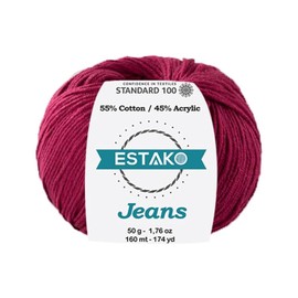Estako Jeans, 55% Cotton 45% Acrylic Amigurumi Yarn, Soft, Fine/Sport (2) for Crochet and Knitting 1.76 Oz (50g) / 174 Yrds (160m) (1015 - Claret Red)