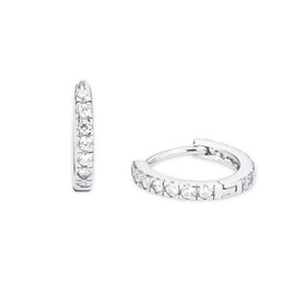 Amor 2017285 Women's Creole Earrings 925 Sterling Silver with Synthetic Zirconia 1.2 cm Silver Comes in Jewellery Gift Box, Sterling Silver, Cubic Zirconia