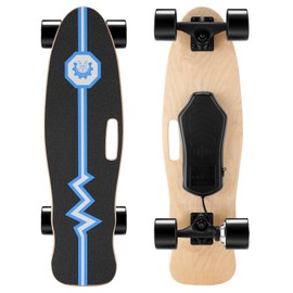CAROMA 350W Electric Skateboards with Remote, 7 Layers Maple Electric Longboard with Remote, 6-8miles Range, 12.4 MPH Top Speed, E Skateboard for Teens Adults (Blue Lightning)