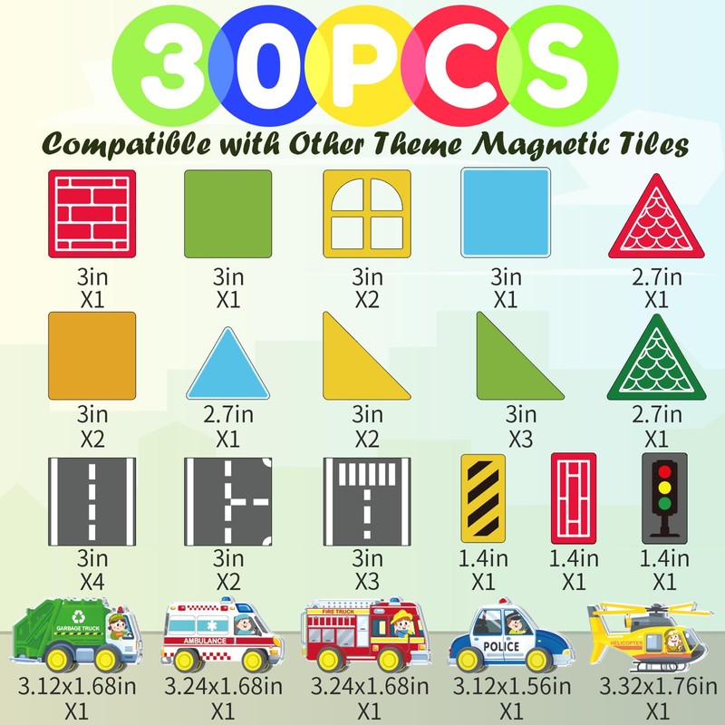 Oriate City Road Set Magnetic Tiles, Rolling Rescue Toy Cars