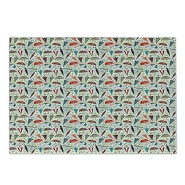 Ambesonne Rain Cutting Board, Grunge Design Vivid Pattern of Various Umbrellas and Drops on Pastel Clouds, Decorative Tempered Glass Cutting and Serving Board, Small Size, Multicolor