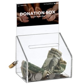 1InTheOffice - Caja de donación de acrílico con cerradura, tarro de punta transparente, 5 pulgadas de ancho