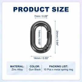 sourcing map Oval Shaped Spring Snap Keychain Clip, 21mm Metal Trigger Keychain Hook Clip Key Hook Buckle for Purses Wallet Belts Hardware Bags, Black Pack of 10