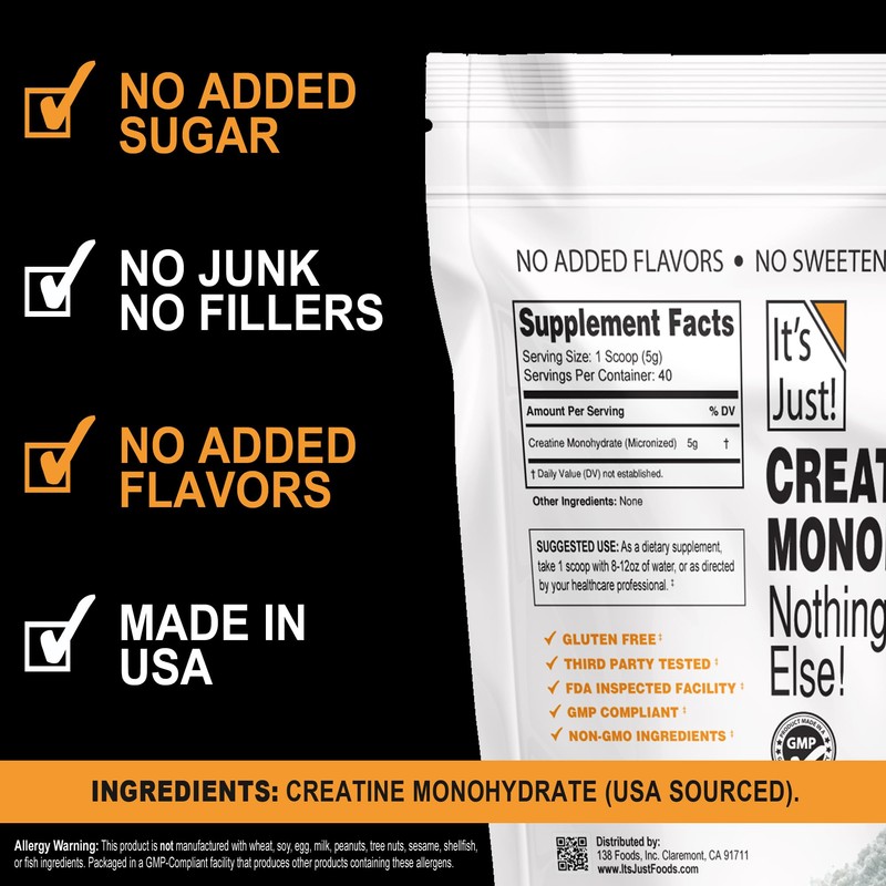 It's Just! - Creatine Monohydrate Powder, Pure Creatine Powder, Made