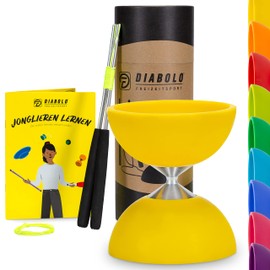 Diabolo Freizeitsport Juggling Set Basic (Yellow) - Diabolo with Aluminium Handsticks, Replacement Cord, Instructions. Perfect for Children, Beginners & Beginners