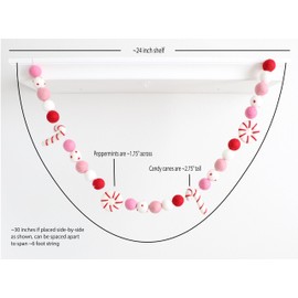 Mini Felt Factory | Christmas Felt Garland ~7 Ft 100% Wool Pom 2.5 cm Balls Candy Cane Peppermint Ornament Boho Pink Holiday Bright Decor Mantel Hanging Seasonal Banner Craft Wall Party