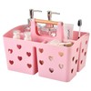 Pink Portable Shower Caddy with Wooden Handle, Plastic Shower Basket