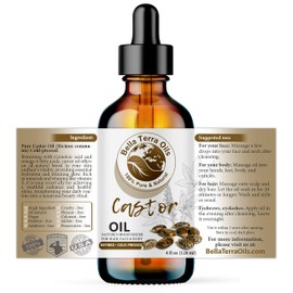 Bella Terra Oils - Organic Castor Oil 4oz Glass Bottle - Luxuriate with Cold-Pressed Organic Castor Goodness, Overflowing with Palmitic Acid, Perfect Skin Partner