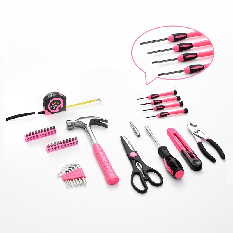 39 Piece All Purpose Basic Household Pink Tool Kit for