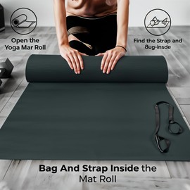Thick Yoga Mat for Exercise & Pilates – Non Slip Yoga Mats with Strap, Extra Wide Gym Matt for Home, Lightweight & Durable Pilates Mat for Studio Fitness (Black)
