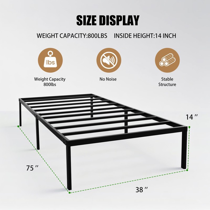 Heavy Duty Metal Bed Frame Twin Size 38" W 75"