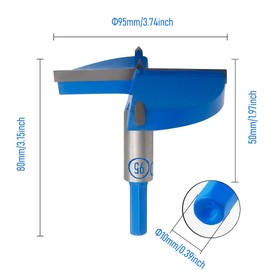 Skweawert Forstner Drill Bit 3-3/4 Inch / 95mm Tungsten Carbide Wood Hole Saw Auger Opener Hex Handle 3.74" Woodworking Hinge Hole Drilling Boring Bit Cutter for Pressed Board Plastic Wood