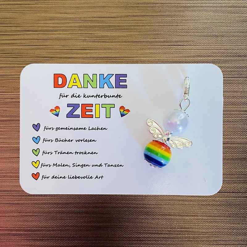 Kunterbunte Zeit Schutzengel Schlüsselanhänger DANKE Geschenk Abschied Erzieherin Kita Kindergarten