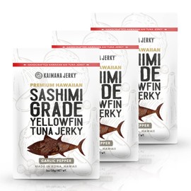 Kaimana Ahi Tuna Jerky Garlic Pepper - Soft and Tasty - Premium Fish Jerky Made in the USA. High in Omega 3's, All Natural and Wild Caught - 2 Ounce (Pack of 3)