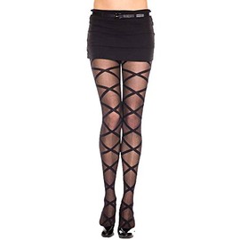 Luxury Divas Sheer Black Criss Cross Pattern Hosiery Tights