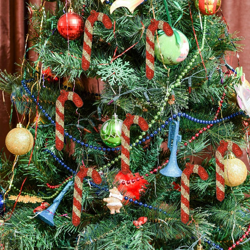 10PCS Christmas Glitter Candy Cane, Xmas Tree Plastic Candy Canes