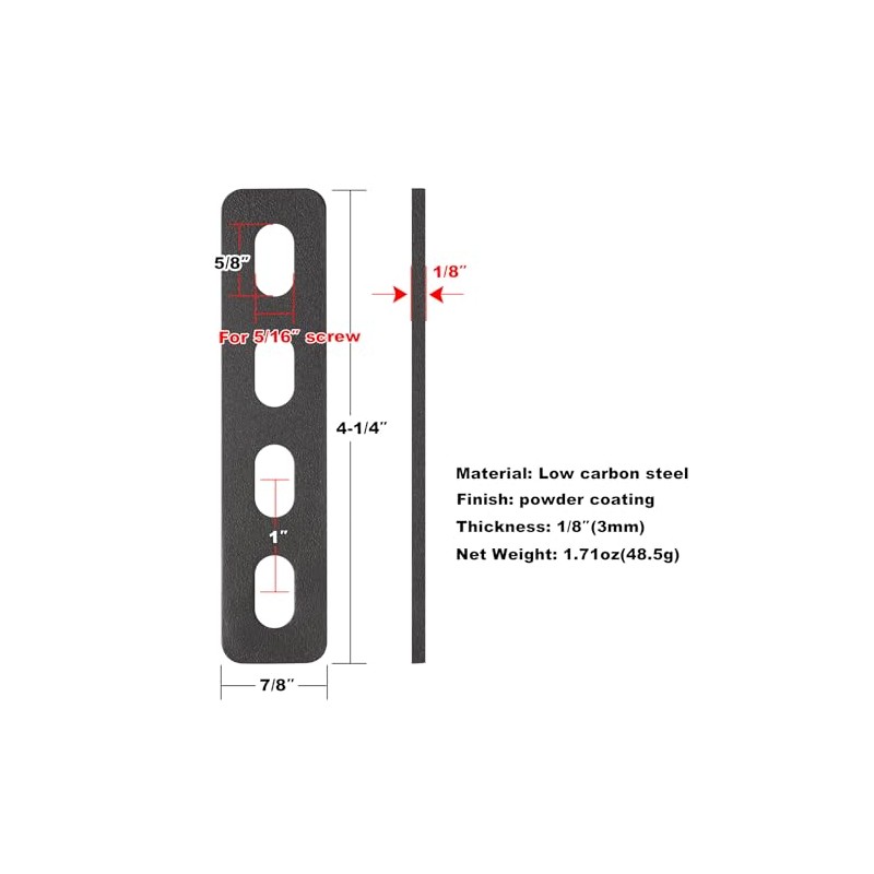 GBGS 20 PCS 4-1/4" Black Flat Straight Brace Brackets,Slotted Slightly
