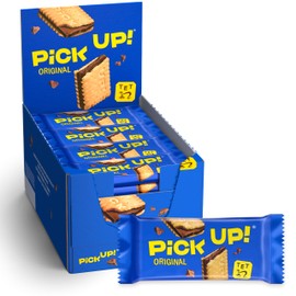 PiCK UP! Original (24 x 28 g) Crisp Milk Chocolate Biscuit Bars Between Two Cookies, The Snack on the Go Counter Stands with 24 Pieces