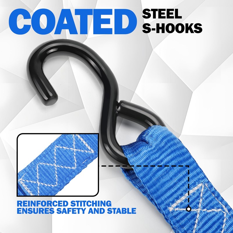 Heavy Duty Ratchet Straps, 1.6" x16' with S Hooks &