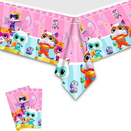 CHAMPBULL 2Pacs Super Kitties Tablecloth Disposable Tablecover Birthday Party Supplies and Decorations for Kid Boy Baby Shower Rectangle Tables 70"X42"