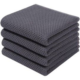 Moosfor Tea Towels, 100% Cotton, Set of 4, 32 x 72 cm, Soft Tea Towels, Kitchen Towels, Absorbent Kitchen Towels, Thick Premium Tea Towel, Dish Cloth, Cleaning Cloths, Dark Grey