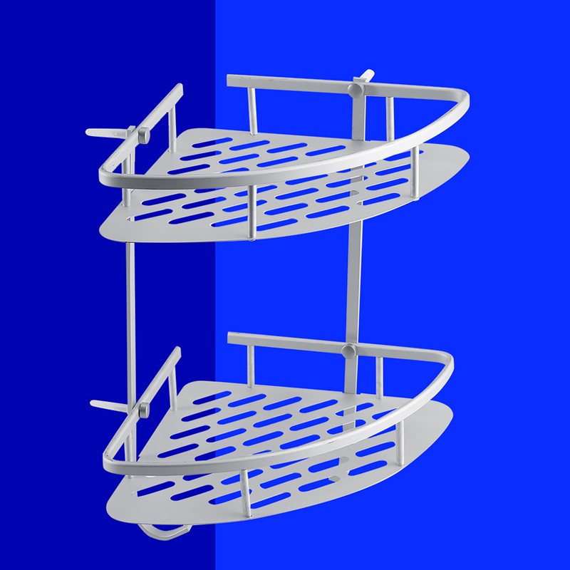 Aluminum Dual Tier Shower Caddy Shelf Bathroom Corner Rack Storage