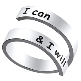 LucBuy Inspirational Rings, Stainless Steel Finger Ring Engraved Keep Going, US Size 8-9, Open Thumb Bands, Spiral Wrapped Twist Rings, Jewelry Gifts for Men and Women, Non-precious metal, Cubic