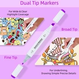 HaPi.Pen Alcohol Markers, 80 Colors Dual Tip Art Coloring Markers for Adult Coloring Books, Drawing, Sketching, Illustration with Carrying Case-White