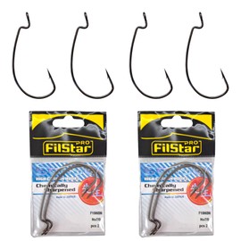 PRO FILSTAR Offset Hook Set of 4 N7/0 - Cheburashka Hooks - Dropshot Hooks - Jig Hook for Rubber Fish Assembly - Jig Head - Fishing Hooks Set - Zander & Pike & Trout Fishing Hooks - Sport Set