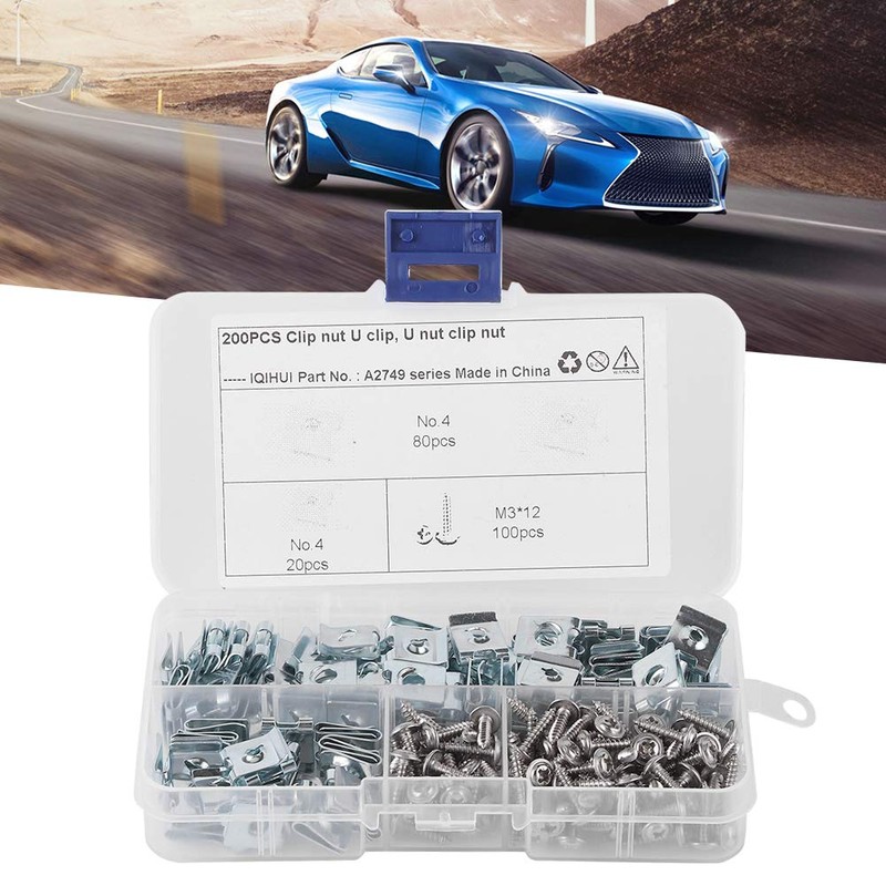 200 Pcs U Clip and Screw Assortment Kit Auto Car