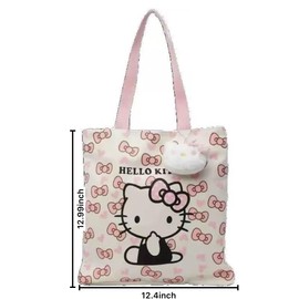 CurryFerry Cute Cartoon Kitty Tote Bag – Pink and White Kawaii Style Reusable Shoulder Bag – Adorable Lightweight Canvas Tote for Women