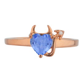 Simulated Tanzanite & Diamond Devil Heart Ring 14Kt Yellow Gold Rose Gold Silver