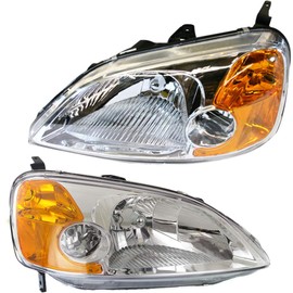 For 2001 2002 2003 Honda Civic Pair Headlights Driver and Passenger Side Assembly Unit for Coupe HO2518102 HO2519102 Replaces 33151-S5P-A01 33101-S5P-A01