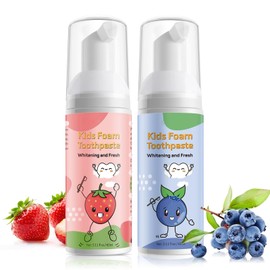Foam Toothpaste Kids,Toddler Toothpaste with Low Fluoride & Natural Formula to Reduce Plaque, Kids Toothpaste for U Shaped Toothbrush for Children Ages 3 Plus (120 ML, Blueberry & Strawberry)
