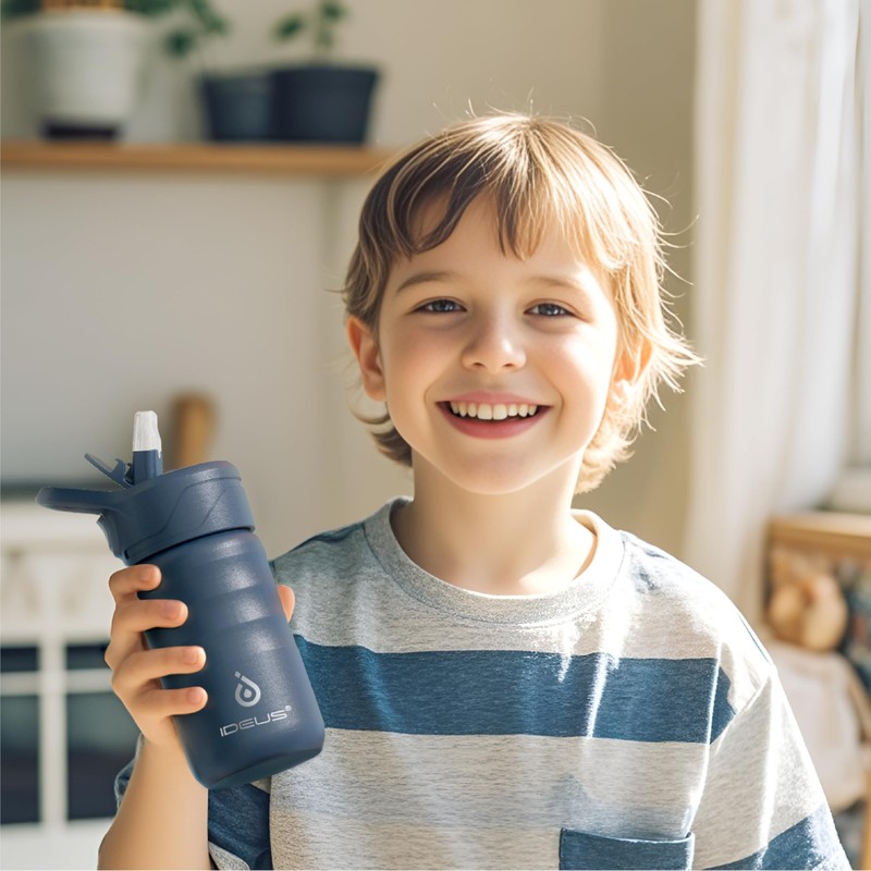 IDEUS Insulated Stainless Steel Water Bottle with 2 Leak-Proof Lids,
