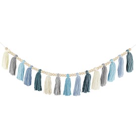 Boho Yarn Tassel Garland - Handmade Wall Hanging Decor for Nursery, Baby Shower, Kids Room, Classroom, Birthday Party | Macrame Tassels Bunting Banner for Bedroom, Office, Home Decoration (Sky Blue)