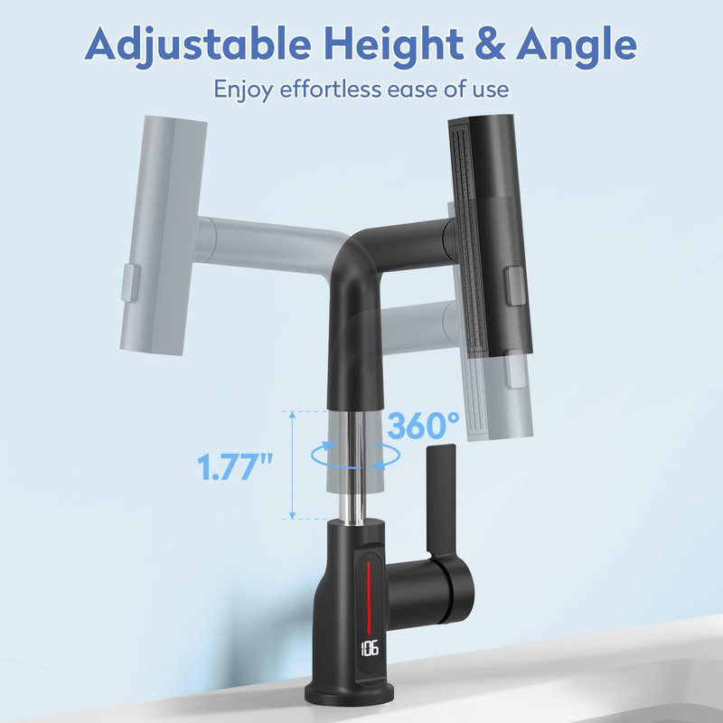 SINGSUO Bathroom Sink Faucet 1 Hole with Temperature Display, Single