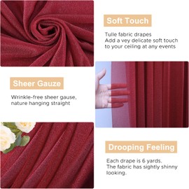 Wokceer Wedding Arch Draping Fabric - 28.7" x 20FT Burgundy Sheer Drapes Backdrop for Wedding Ceremony, Birthday Party, Bridal Shower Decoration