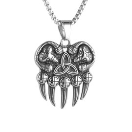 Men's Nordic Viking Celtic Triangle Bear Claw Pendant Necklace, 316L Stainless Steel, Silver Stainless Steel Square Pearl Chain, Vintage Amulet Jewelry, Standard, Stainless Steel, No Gemstone