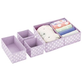 mDesign Set of 4 Wardrobe Organisers - The Ideal Storage Box for the Nursery with Multiple Compartments - Flexible Fabric Box in 3 Sizes - Light Purple/White