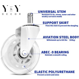 Y&Y Decor Set of 5 Office Chair Caster PU Swivel Wheels Replacement Heavy Duty 3 inch (White)