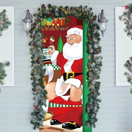 Christmas Door Cover - Festive Christmas Party Decoration for Bathroom Doors, Funny Santa Background Banner, Perfect for Holiday Party Supplies (B)
