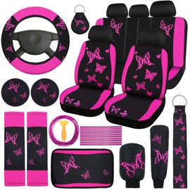 BBTO 43 Pcs Butterfly Car Seat Full Set Butterfly Car Accessories for Women 5 Front Rear Seat Covers Wrist Strap 2 Pcs Cup Mat Armrest Pad 2 Belt Xmas Cover Accessories for SUV(Brown Leopard Print)